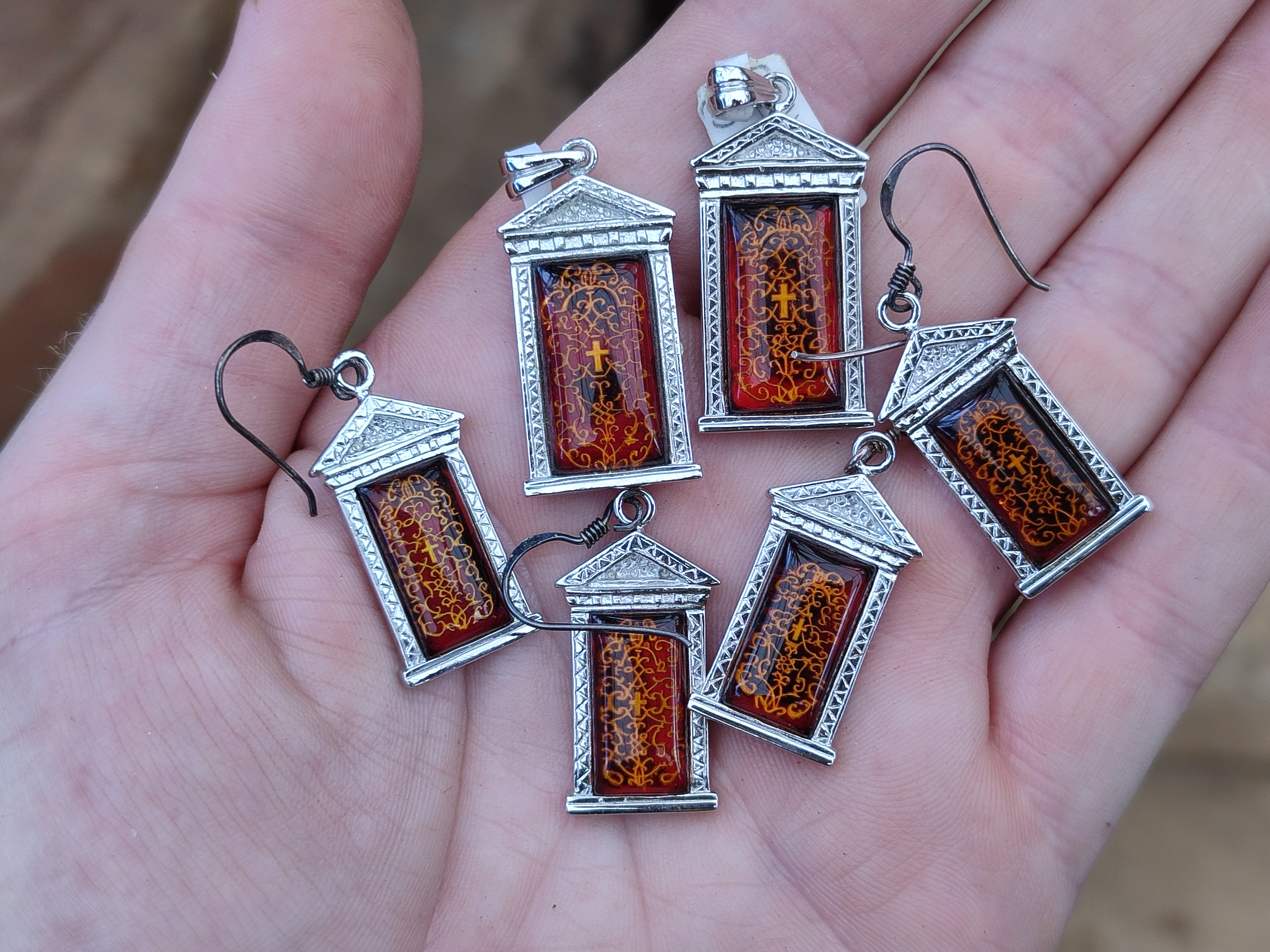 Polished Baltic Amber Earring and Pendant Sets on Sterling Silver - Sold Per Set - From Poland - Toprock Gemstones and Minerals 