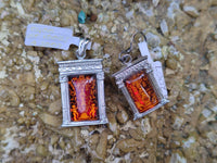 Polished Baltic Amber Earring and Pendant Sets on Sterling Silver - Sold Per Set - From Poland