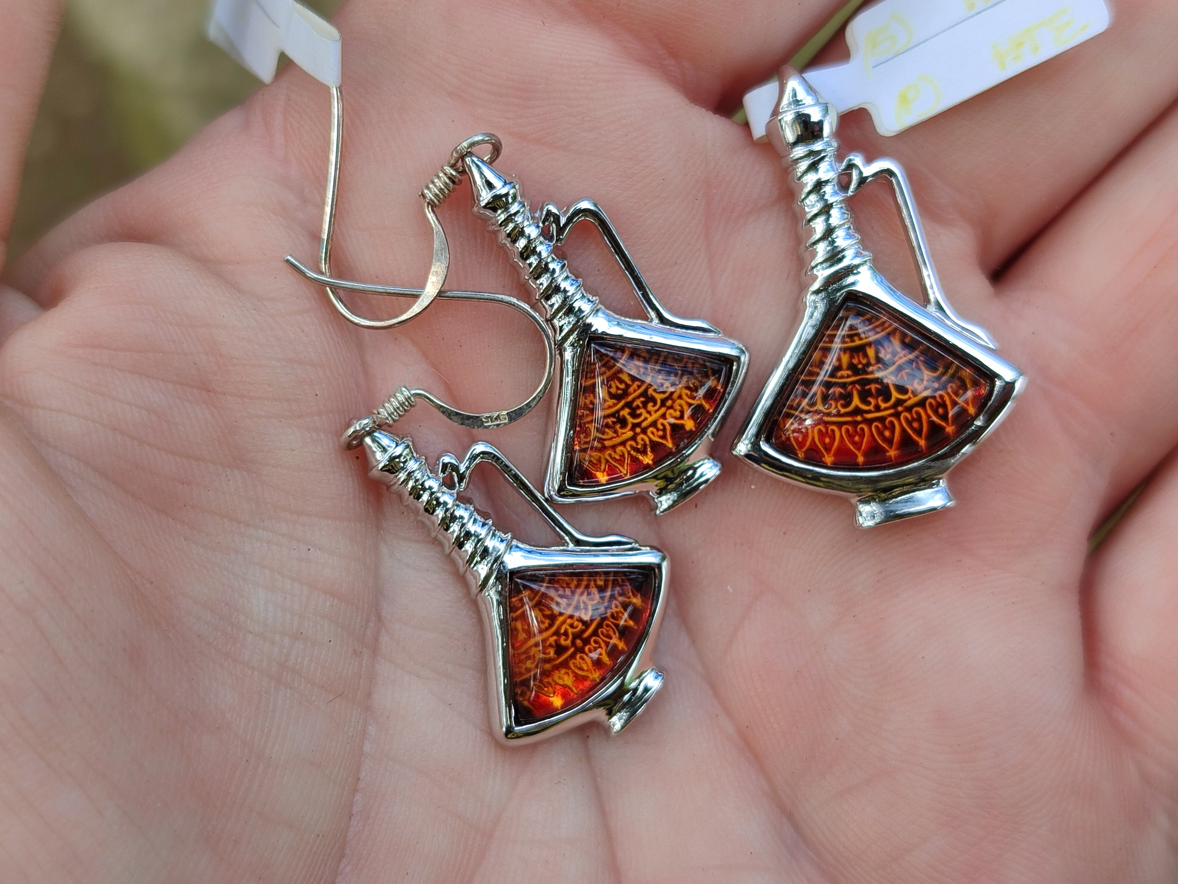 Polished Baltic Amber Earring and Pendant Sets on Sterling Silver - Sold Per Set - From Poland - Toprock Gemstones and Minerals 