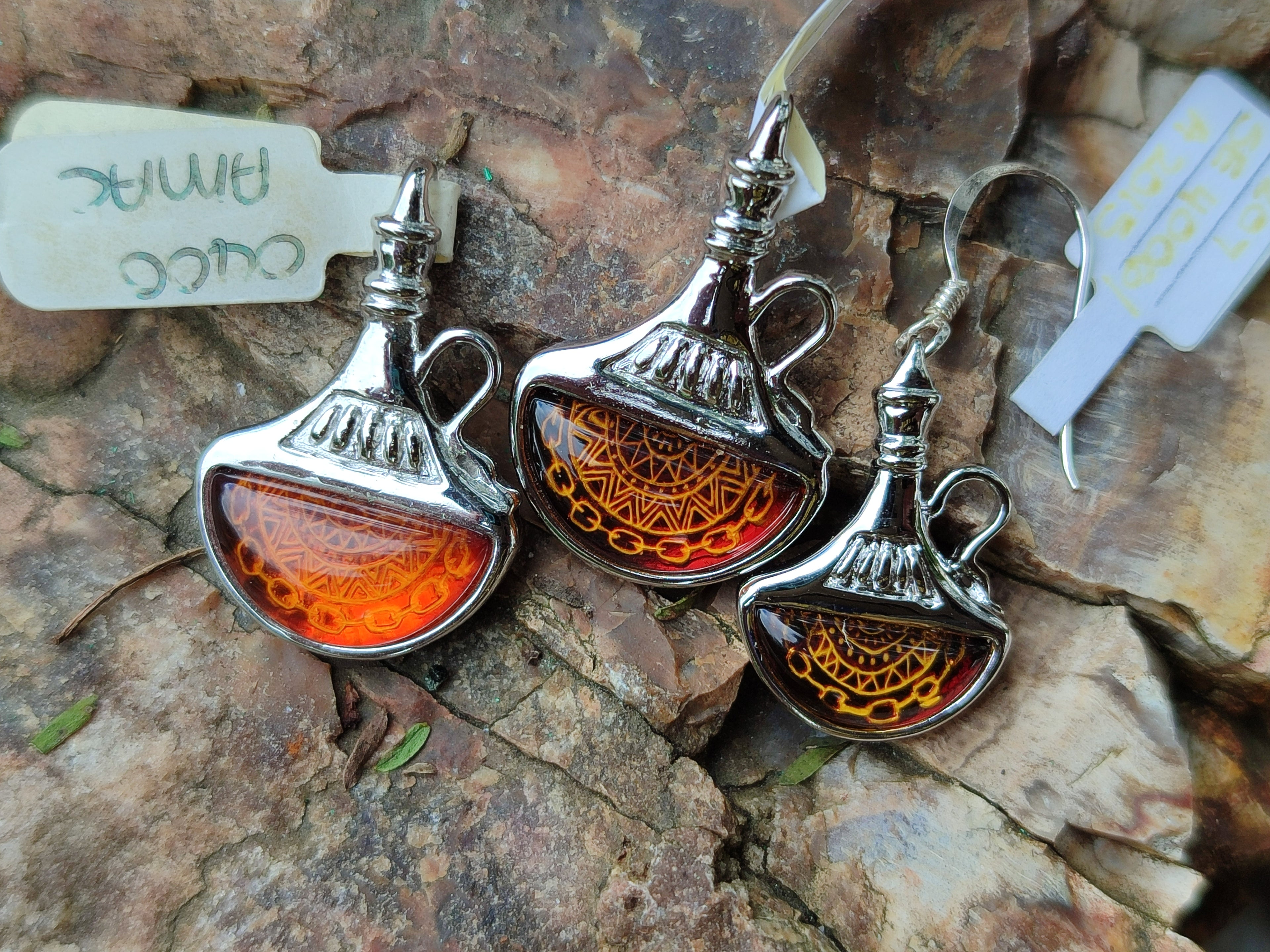 Polished Baltic Amber Earring and Pendant Sets on Sterling Silver - Sold Per Set - From Poland - Toprock Gemstones and Minerals 