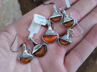 Polished Baltic Amber Earring and Pendant Sets on Sterling Silver - Sold Per Set - From Poland