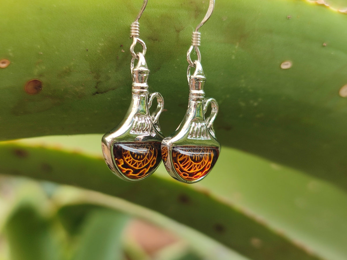Polished Baltic Amber Earring and Pendant Sets on Sterling Silver - Sold Per Set - From Poland - Toprock Gemstones and Minerals 