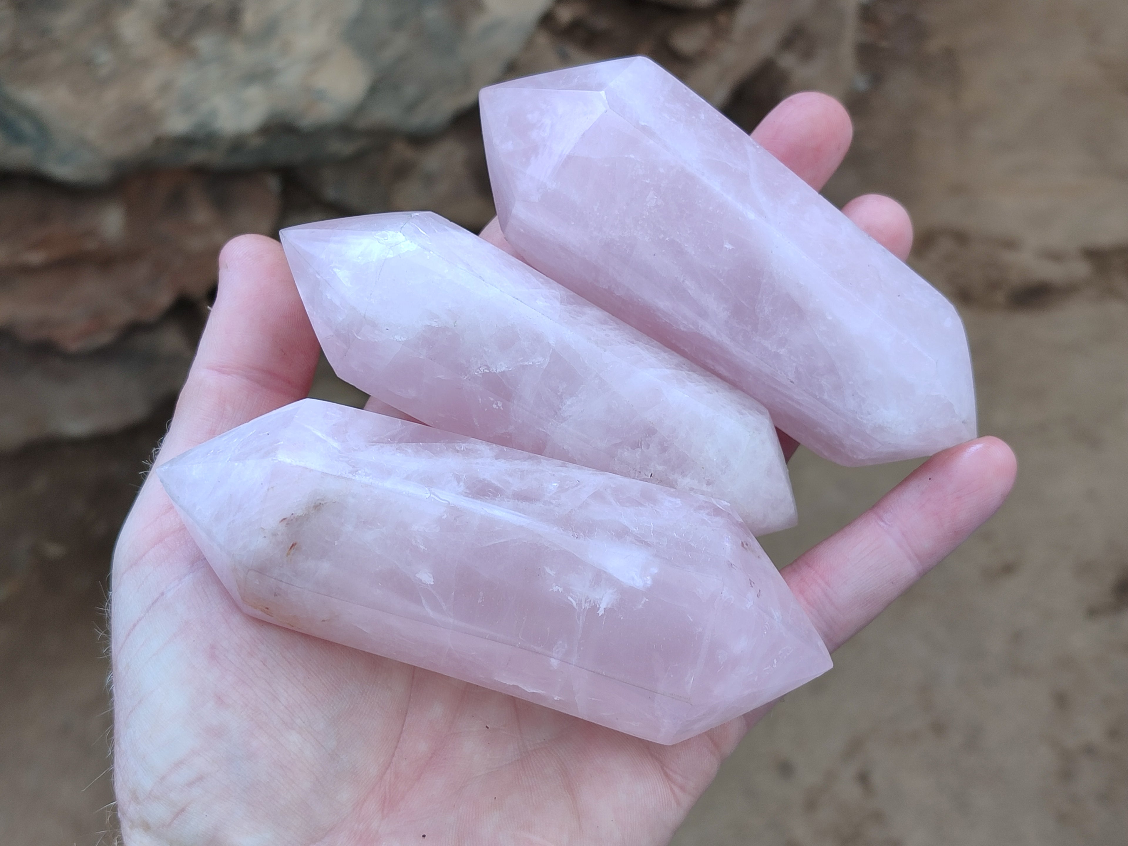 Polished Double Terminated Rose Quartz Points x 6 From Ambatondrazaka, Madagascar - Toprock Gemstones and Minerals 