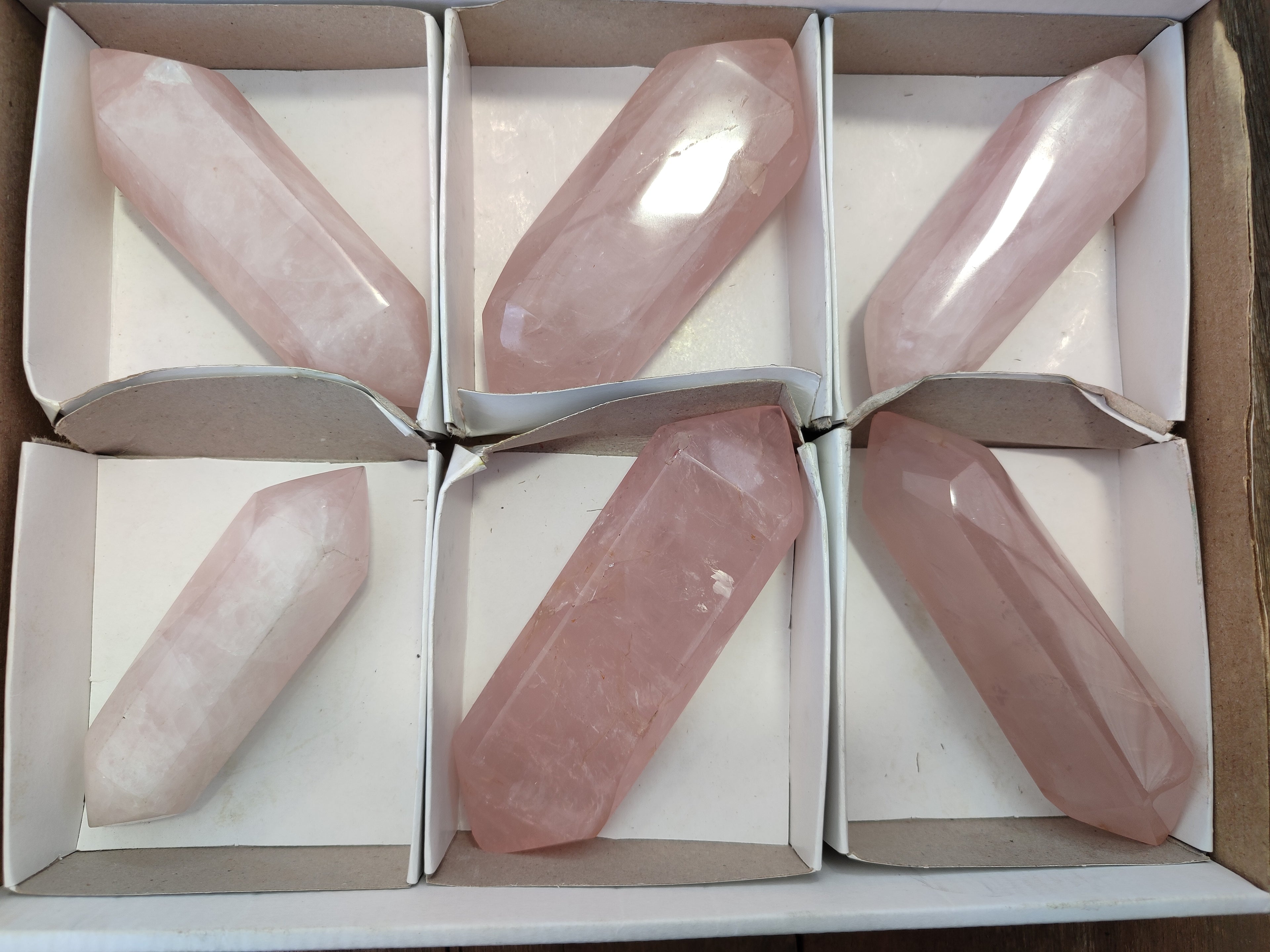 Polished Double Terminated Rose Quartz Points x 6 From Ambatondrazaka, Madagascar - Toprock Gemstones and Minerals 