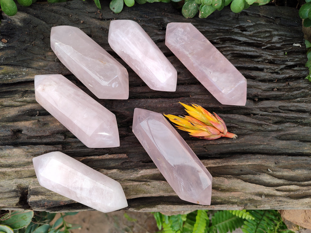 Polished Double Terminated Rose Quartz Points x 6 From Ambatondrazaka, Madagascar - Toprock Gemstones and Minerals 