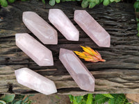 Polished Double Terminated Rose Quartz Points x 6 From Ambatondrazaka, Madagascar