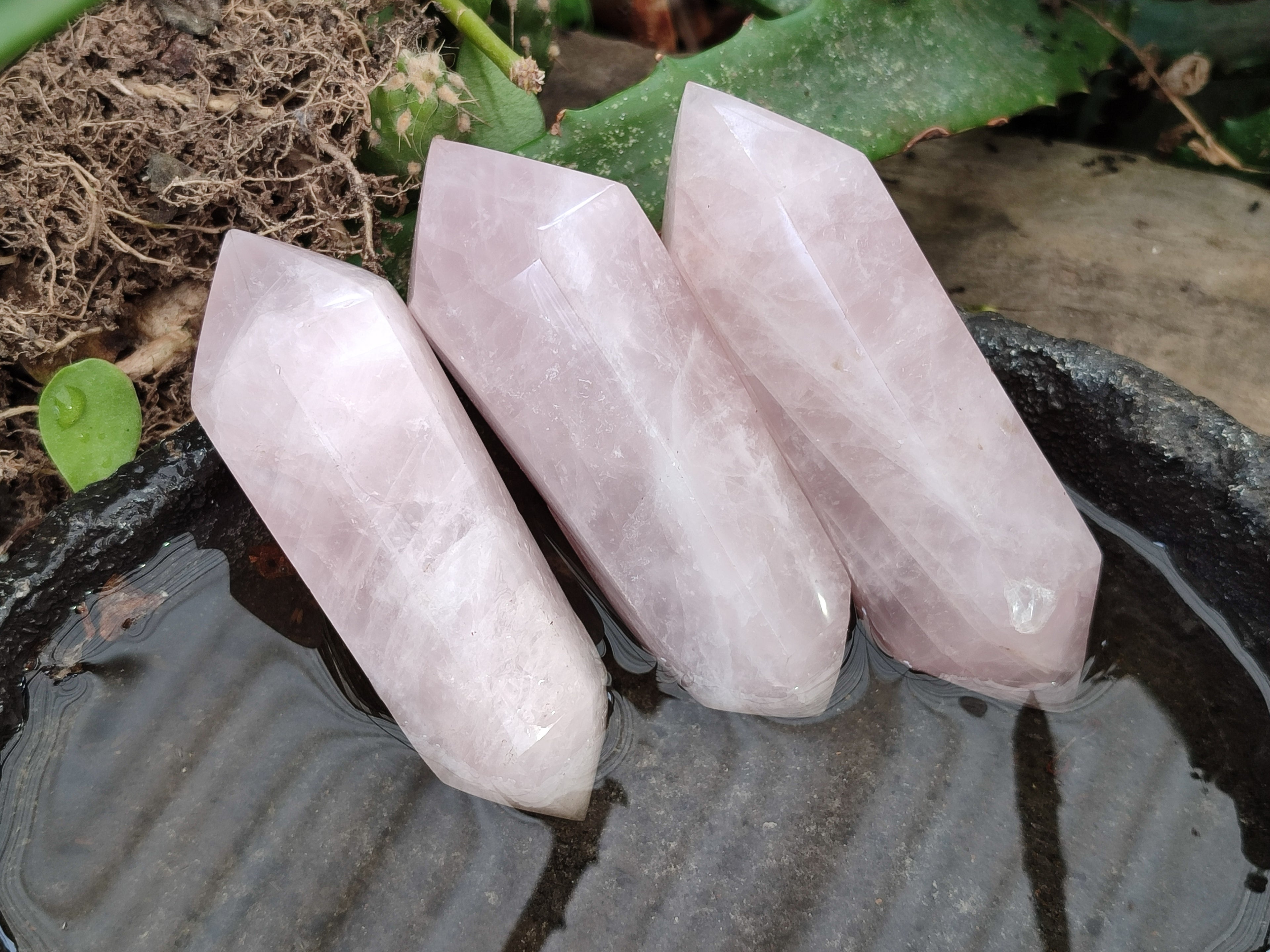 Polished Double Terminated Rose Quartz Points x 6 From Ambatondrazaka, Madagascar - Toprock Gemstones and Minerals 