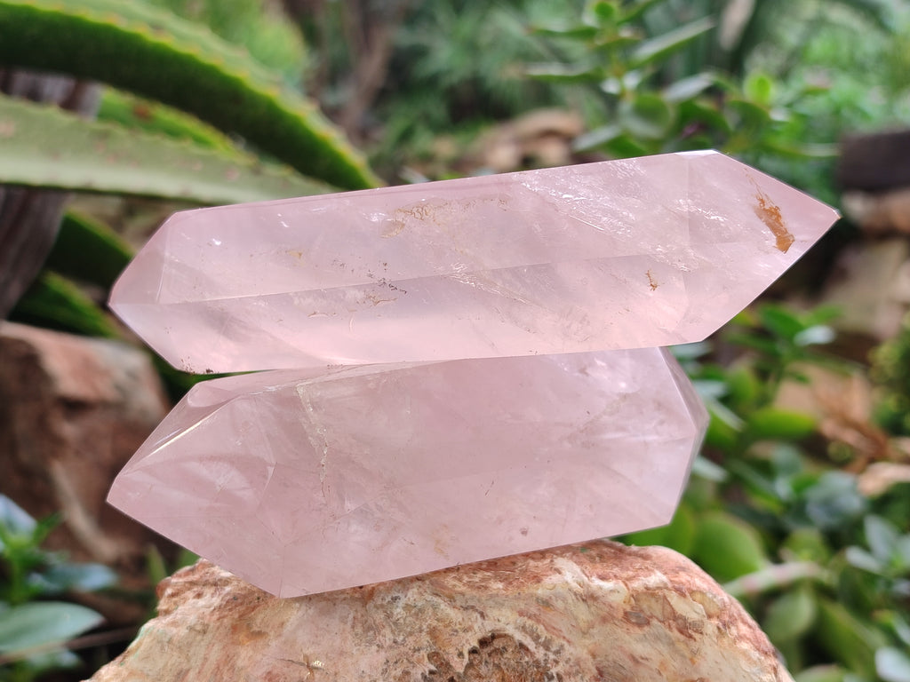 Polished Double Terminated Rose Quartz Points x 6 From Ambatondrazaka, Madagascar - Toprock Gemstones and Minerals 