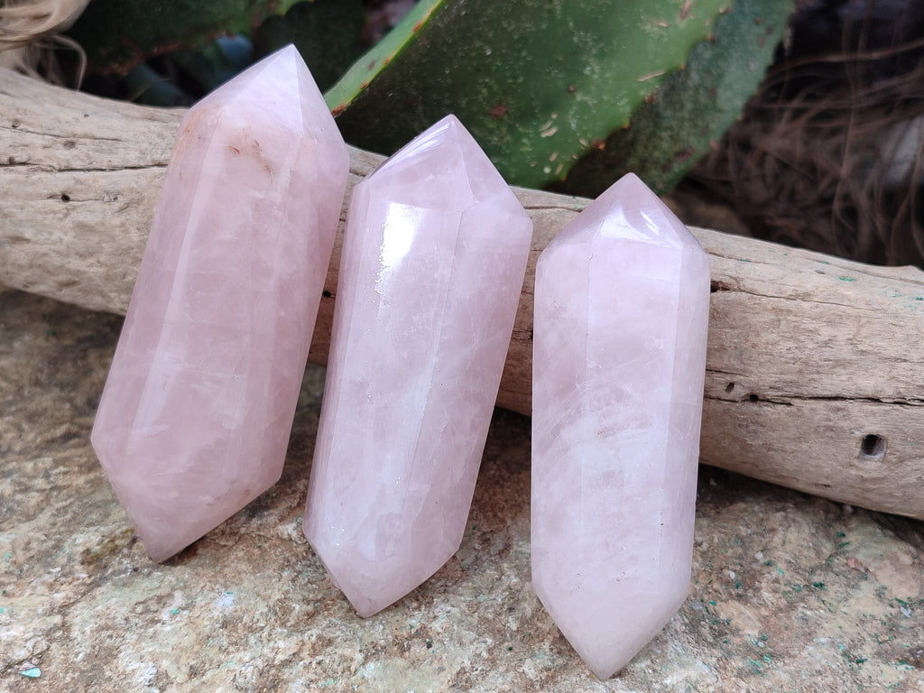 Polished Double Terminated Rose Quartz Points x 6 From Ambatondrazaka, Madagascar - Toprock Gemstones and Minerals 