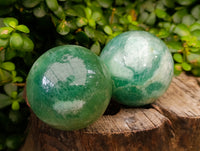 Polished Green Fluorite Spheres x 2 From Madagascar