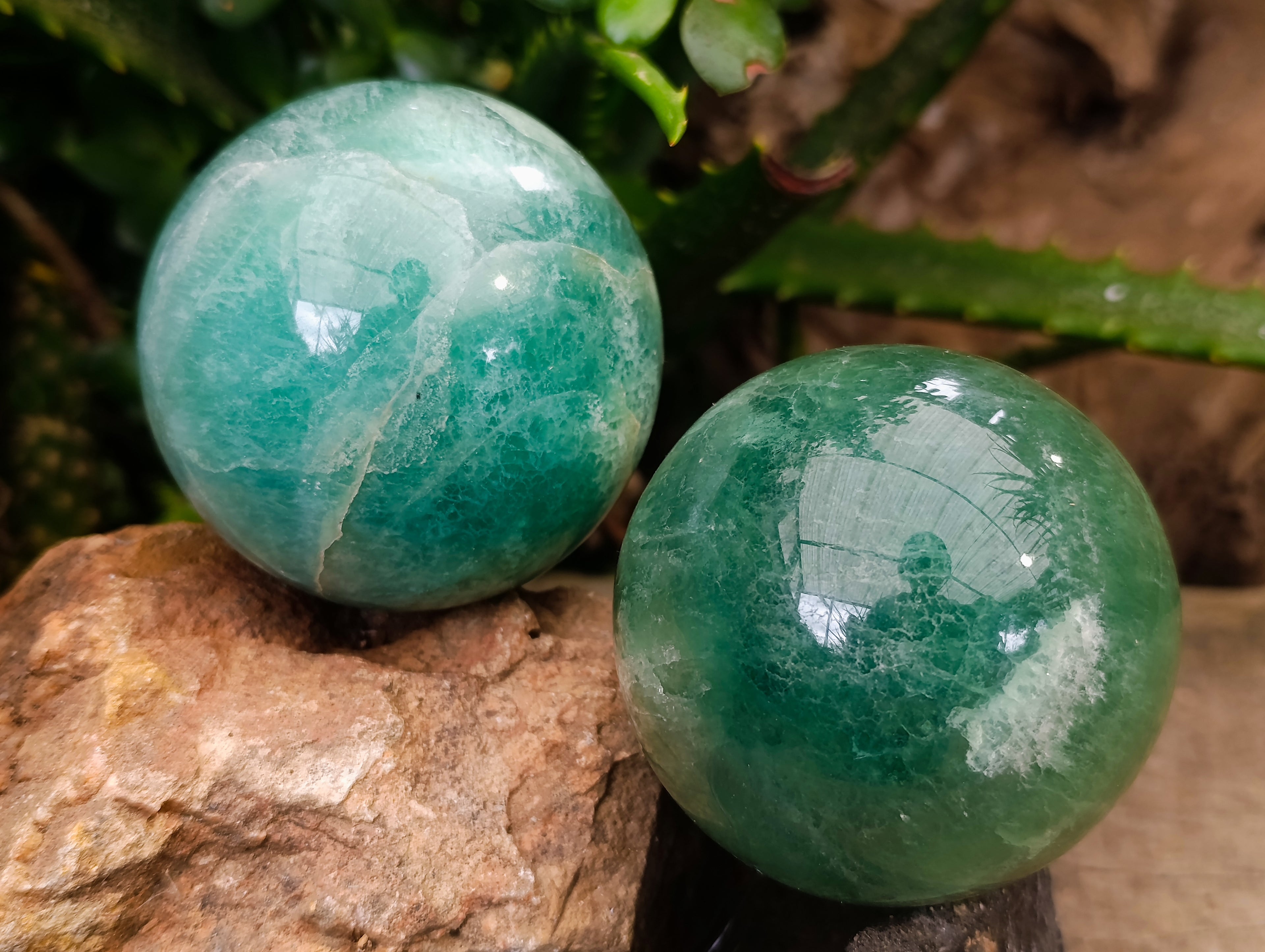 Polished Green Fluorite Spheres x 2 From Madagascar - Toprock Gemstones and Minerals 