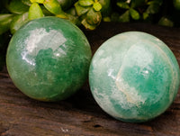 Polished Green Fluorite Spheres x 2 From Madagascar