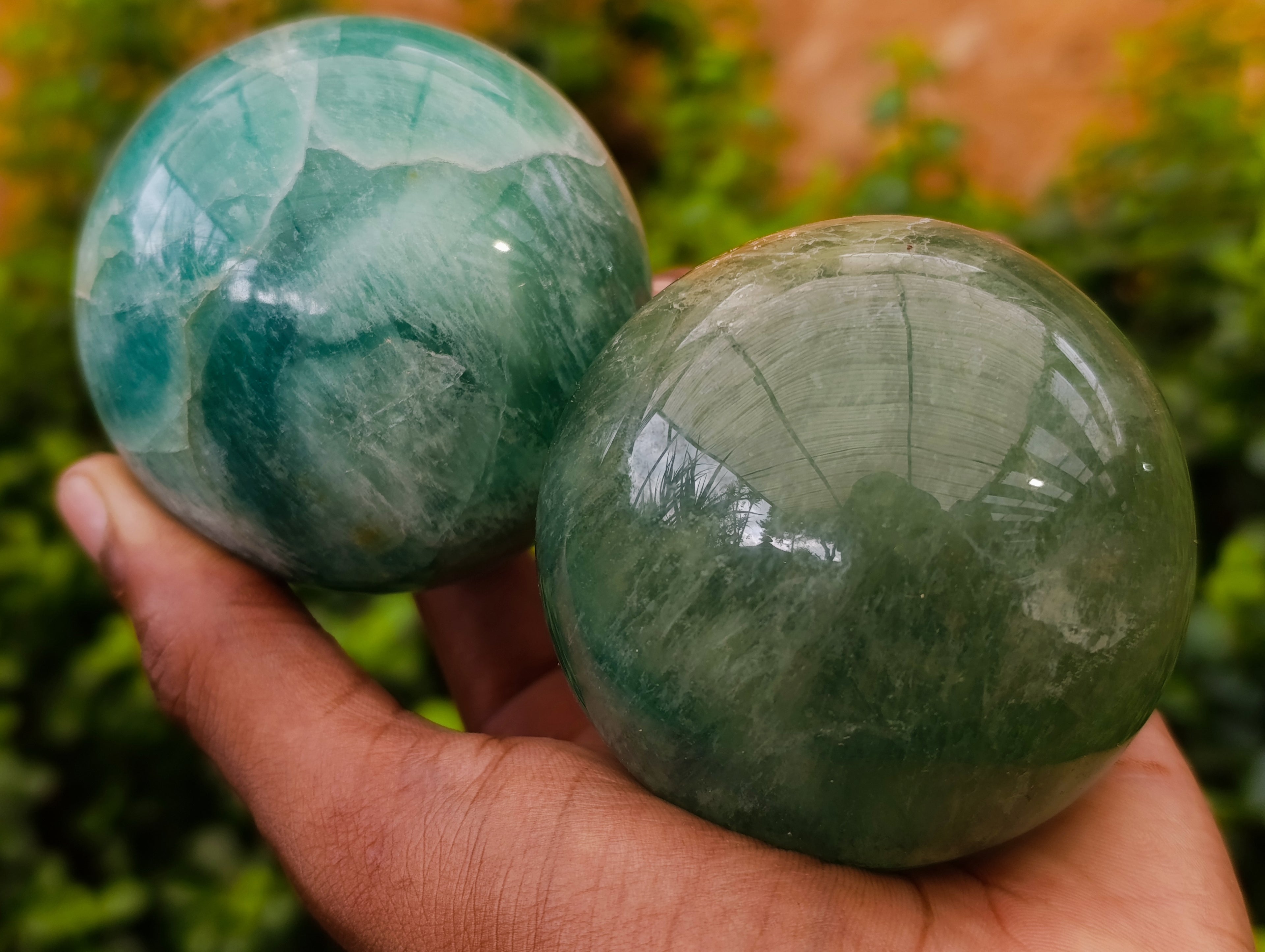 Polished Green Fluorite Spheres x 2 From Madagascar - Toprock Gemstones and Minerals 