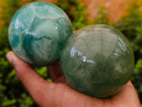 Polished Green Fluorite Spheres x 2 From Madagascar