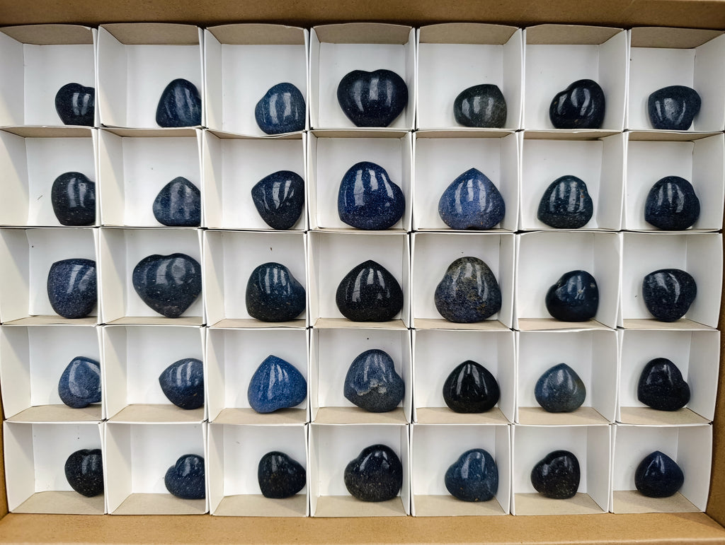 Polished Lazulite Hearts x 35 From Madagascar - Toprock Gemstones and Minerals 