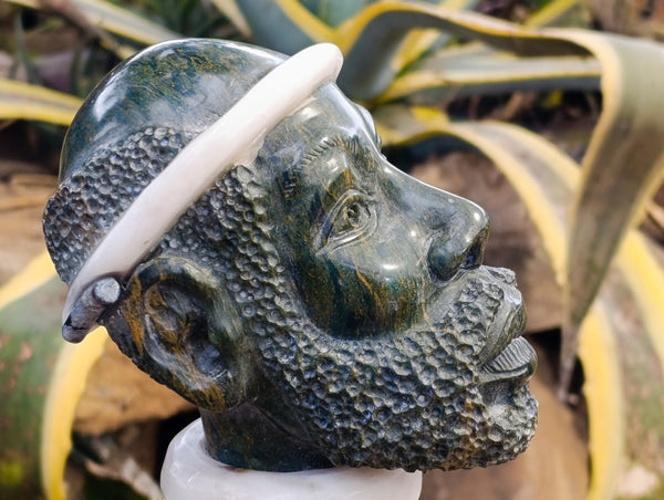 Hand Made African Male Bust Stone Sculpture x 1 From Zimbabwe