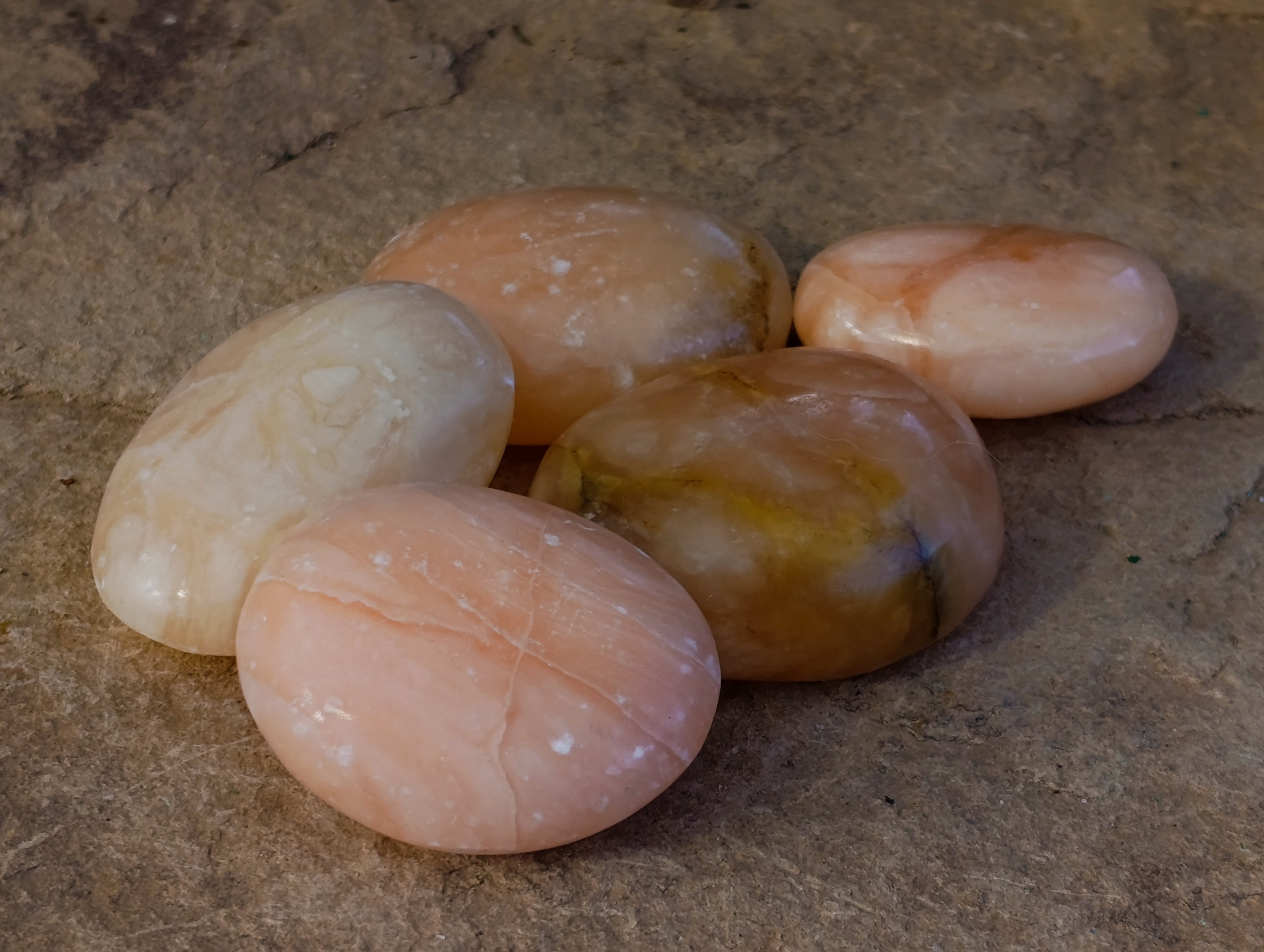 Polished Orange Twist Calcite Palm Stones x 24 From Maevantanana, Madagascar - Toprock Gemstones and Minerals 
