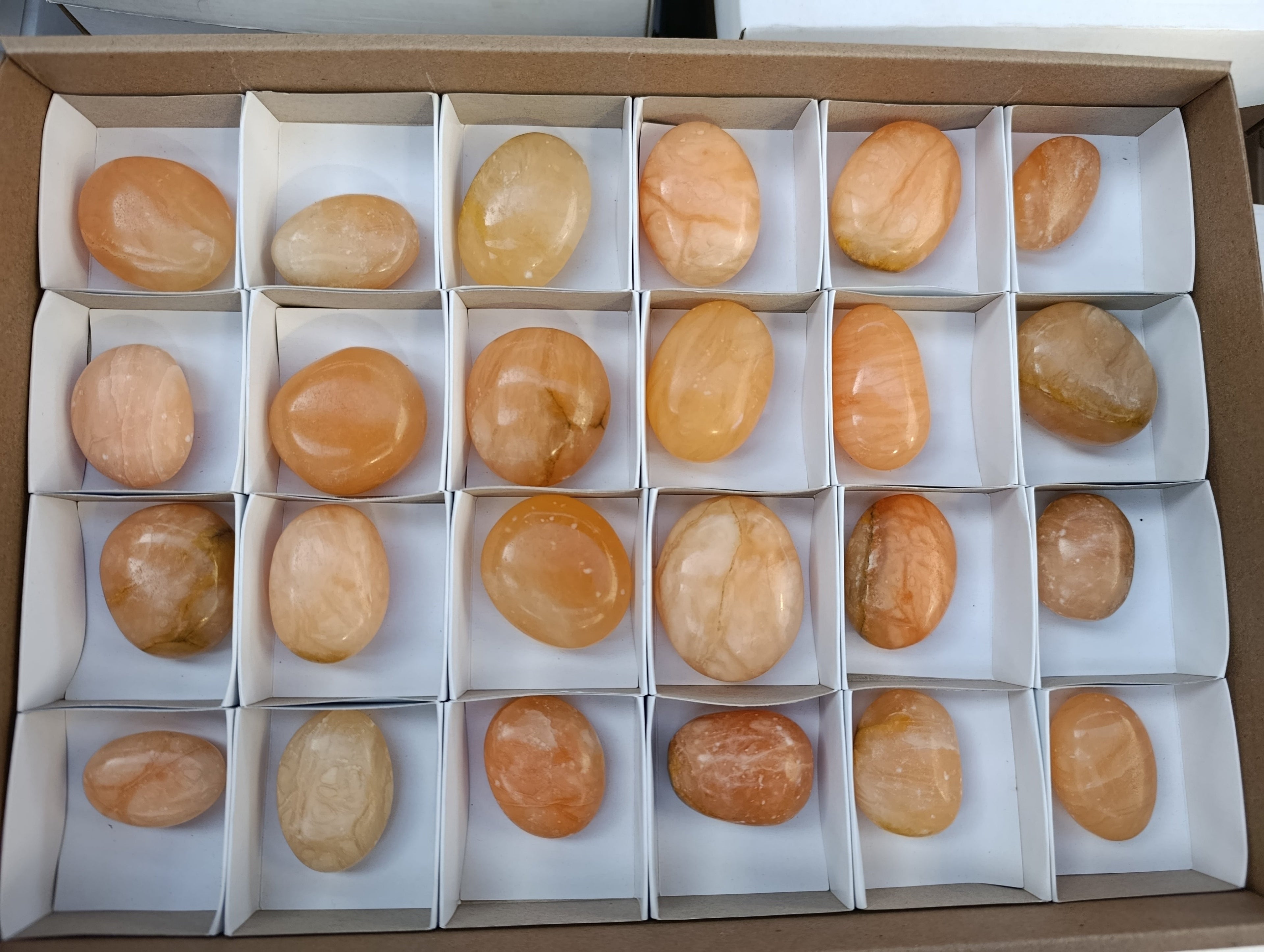 Polished Orange Twist Calcite Palm Stones x 24 From Maevantanana, Madagascar - Toprock Gemstones and Minerals 
