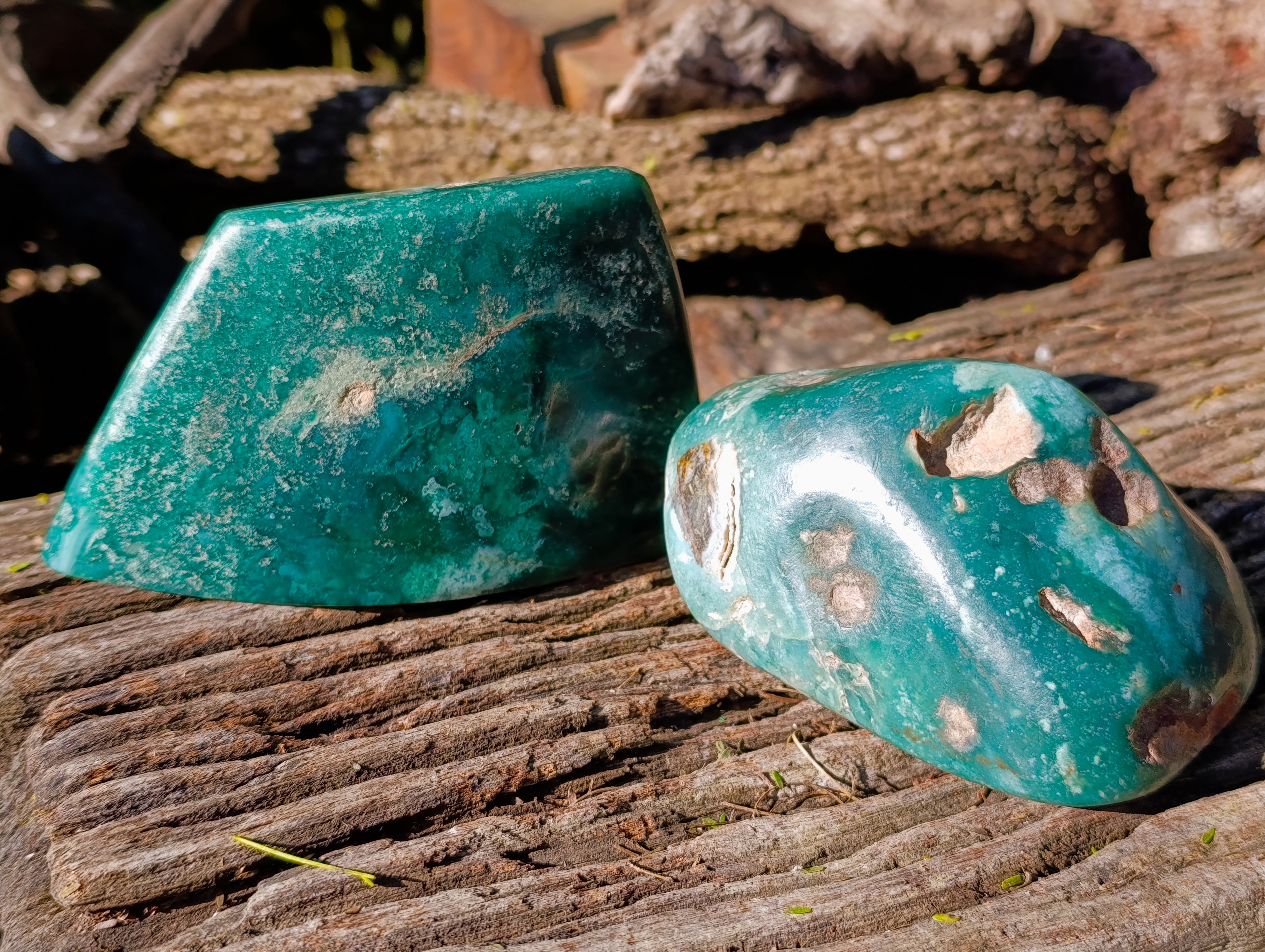 Polished Emerald Mtorolite Free Forms x 2 From Mutorashanga, Zimbabwe - Toprock Gemstones and Minerals 