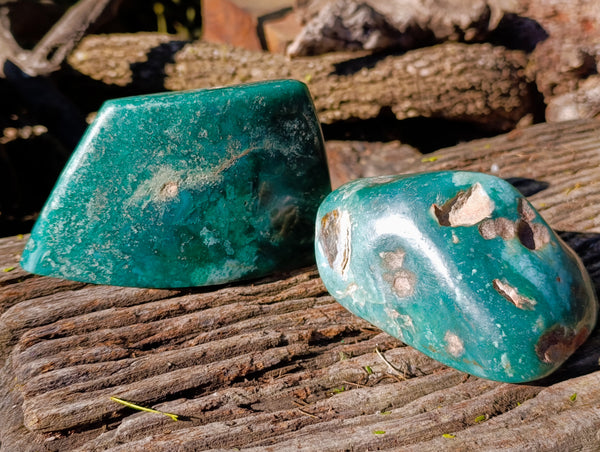Polished Emerald Mtorolite Free Forms x 2 From Mutorashanga, Zimbabwe