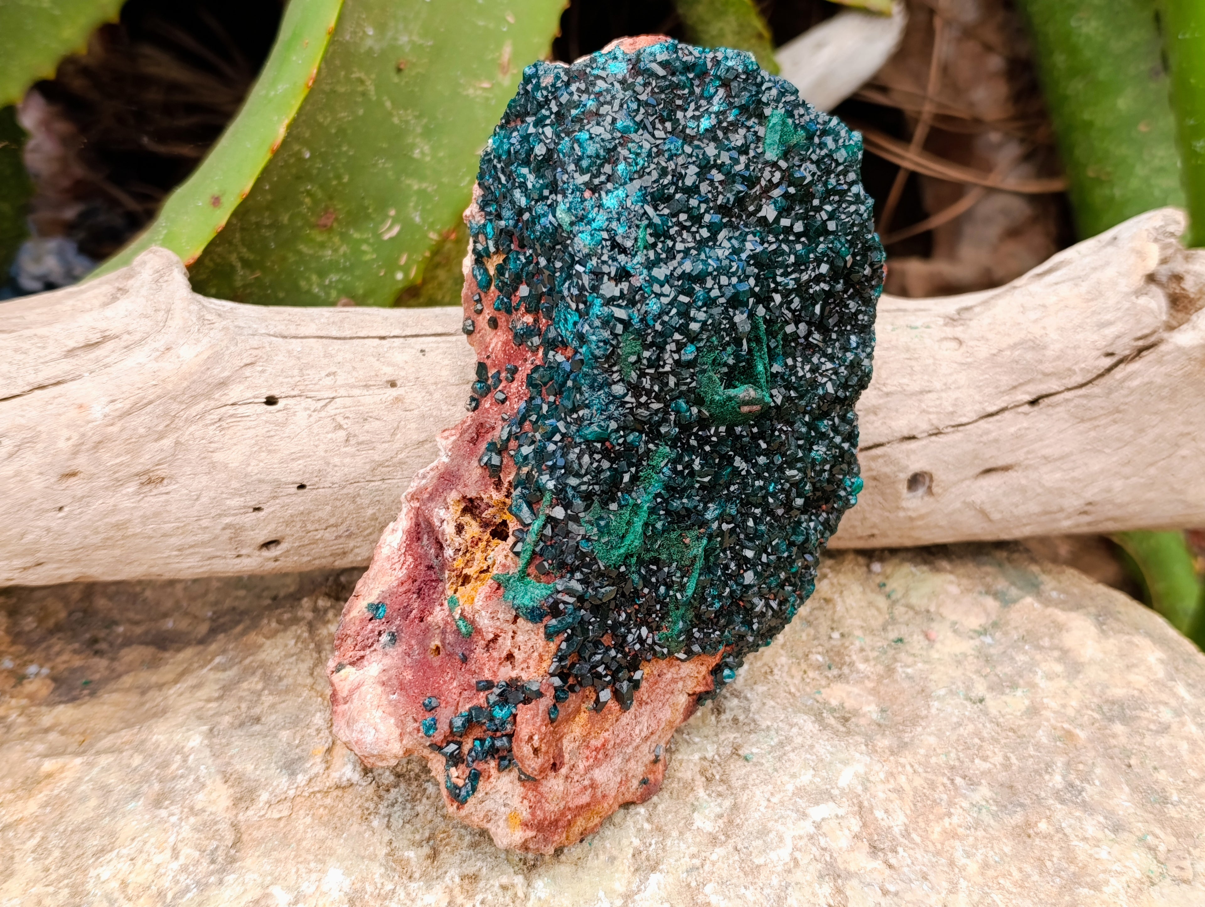 Natural Dioptase with Silky Malachite On Dolomite Cabinet Specimen x 1 From Likasi, Congo - Toprock Gemstones and Minerals 
