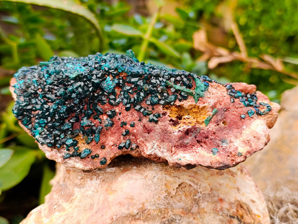 Natural Dioptase with Silky Malachite On Dolomite Cabinet Specimen x 1 From Likasi, Congo - Toprock Gemstones and Minerals 