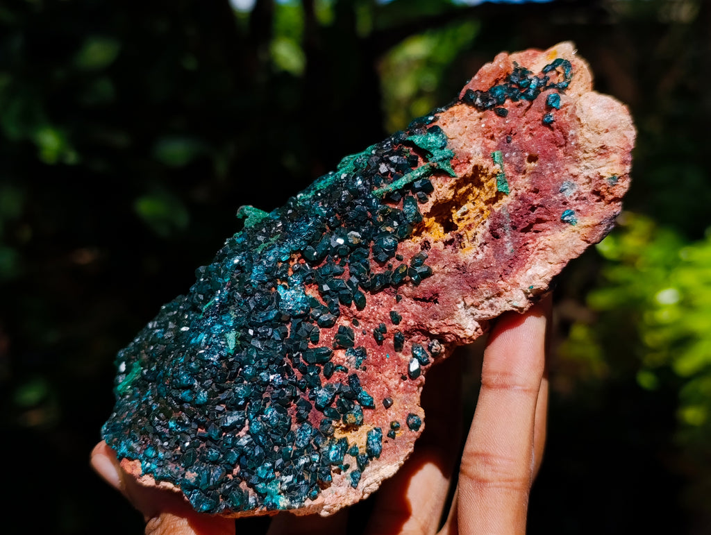 Natural Dioptase with Silky Malachite On Dolomite Cabinet Specimen x 1 From Likasi, Congo - Toprock Gemstones and Minerals 