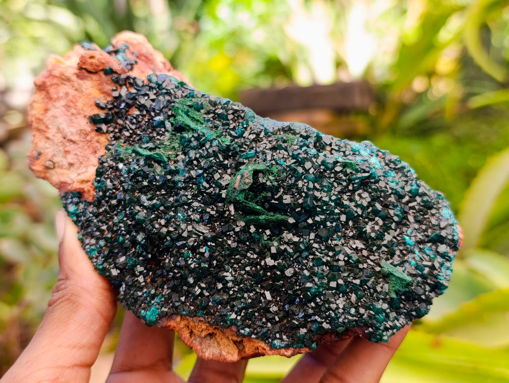 Natural Dioptase with Silky Malachite On Dolomite Cabinet Specimen x 1 From Likasi, Congo - Toprock Gemstones and Minerals 