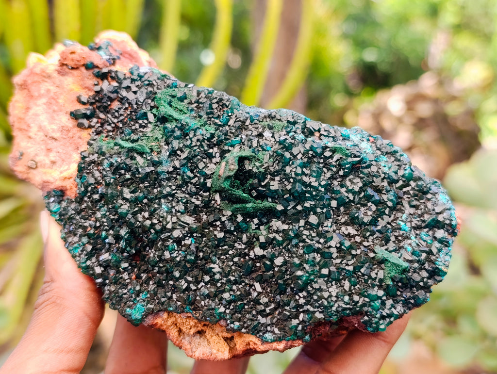 Natural Dioptase with Silky Malachite On Dolomite Cabinet Specimen x 1 From Likasi, Congo - Toprock Gemstones and Minerals 