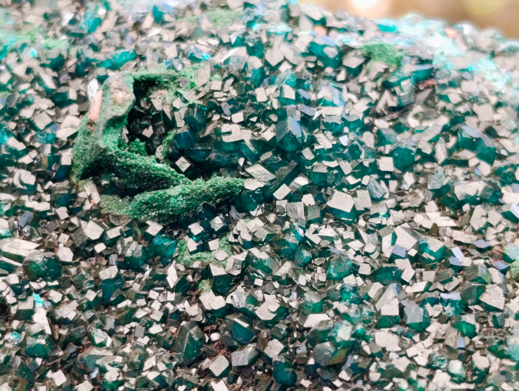 Natural Dioptase with Silky Malachite On Dolomite Cabinet Specimen x 1 From Likasi, Congo - Toprock Gemstones and Minerals 