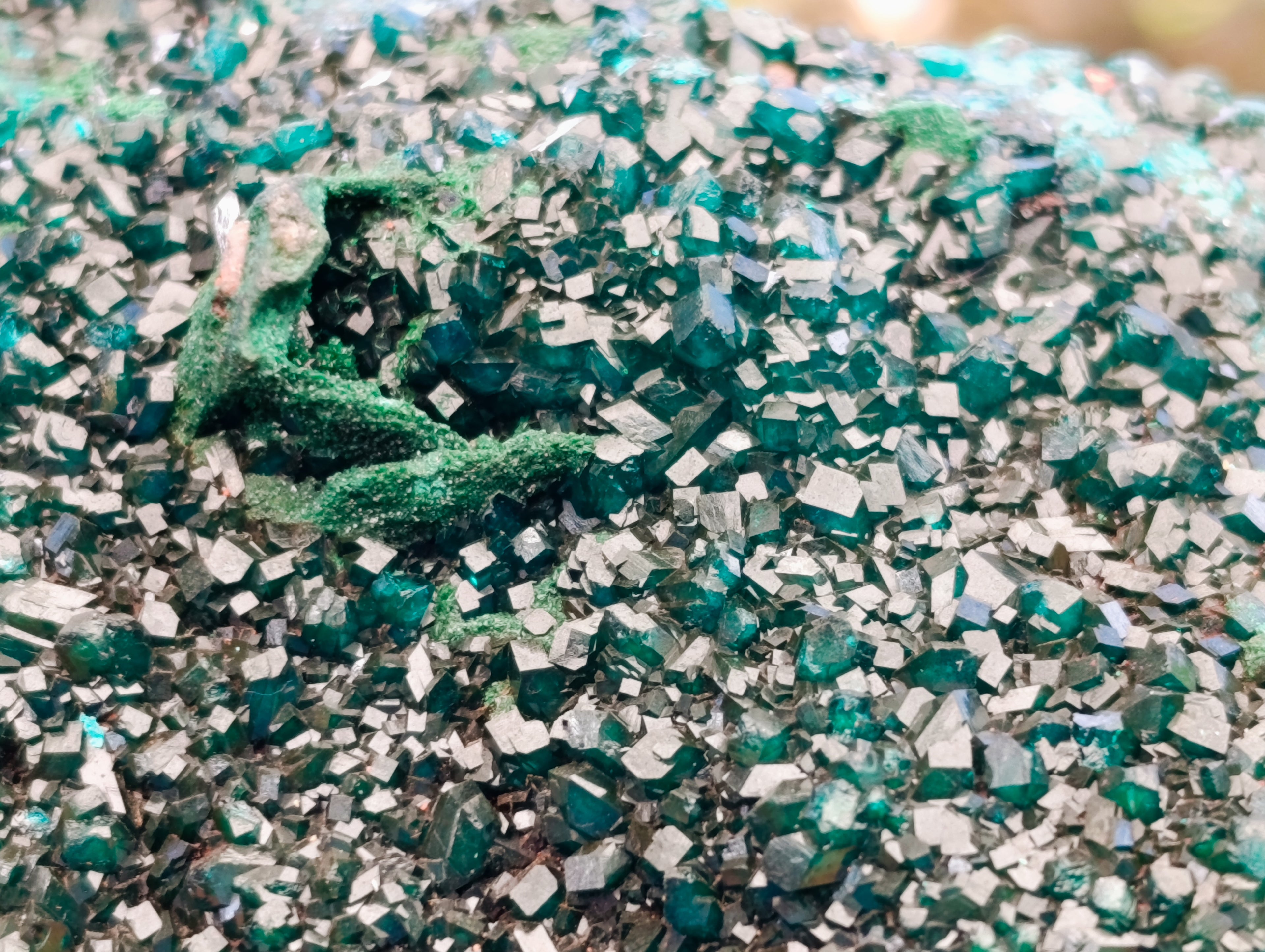 Natural Dioptase with Silky Malachite On Dolomite Cabinet Specimen x 1 From Likasi, Congo - Toprock Gemstones and Minerals 