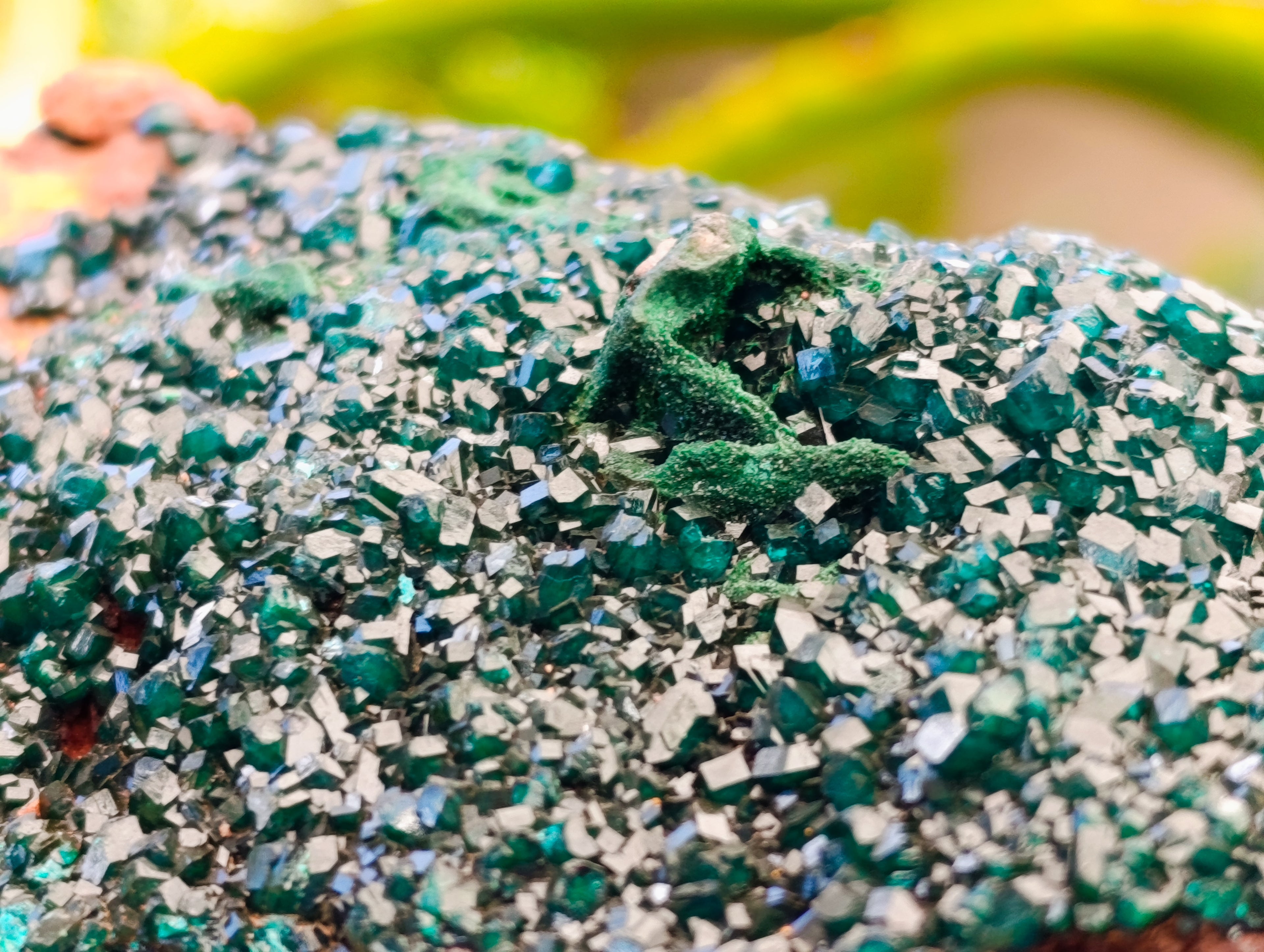 Natural Dioptase with Silky Malachite On Dolomite Cabinet Specimen x 1 From Likasi, Congo - Toprock Gemstones and Minerals 