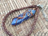 Polished Copper Wire Wrapped Sodalite Pendants x 6 From Namibia