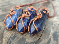 Polished Copper Wire Wrapped Sodalite Pendants x 6 From Namibia