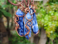 Polished Copper Wire Wrapped Sodalite Pendants x 6 From Namibia