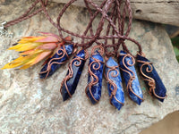 Polished Copper Wire Wrapped Sodalite Pendants x 6 From Namibia