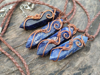 Polished Copper Wire Wrapped Sodalite Pendants x 6 From Namibia