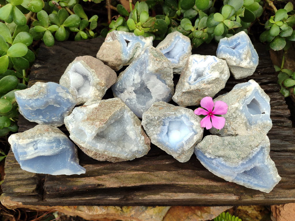 Natural Blue Lace Agate Geode Specimens x 12 From Nsanje, Malawi - Toprock Gemstones and Minerals 