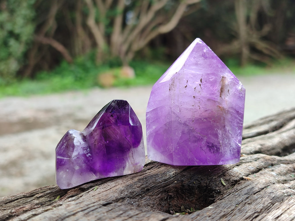 Polished Window Amethyst Quartz Points x 12 From Akansobe, Madagascar - Toprock Gemstones and Minerals 