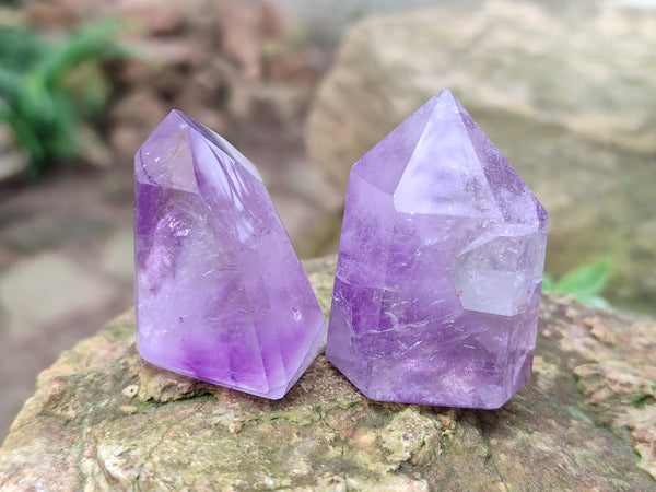 Polished Window Amethyst Quartz Points x 12 From Akansobe, Madagascar