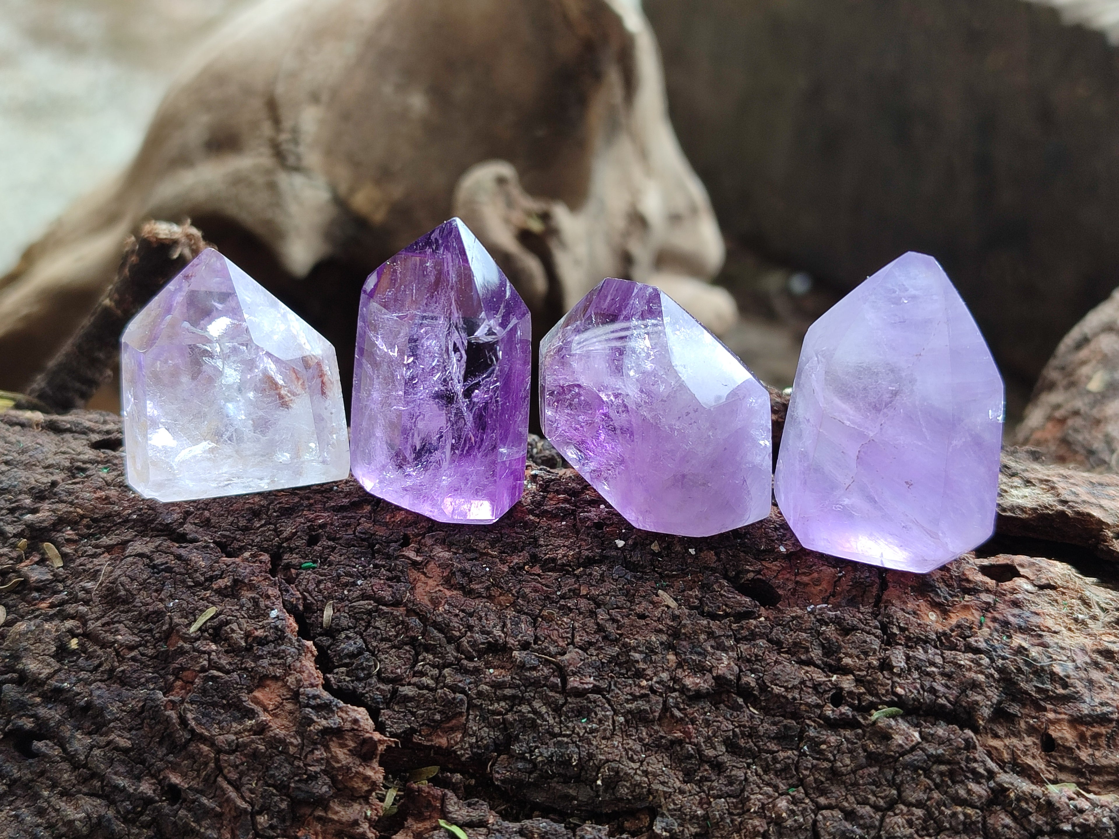 Polished Window Amethyst Quartz Points x 12 From Akansobe, Madagascar - Toprock Gemstones and Minerals 