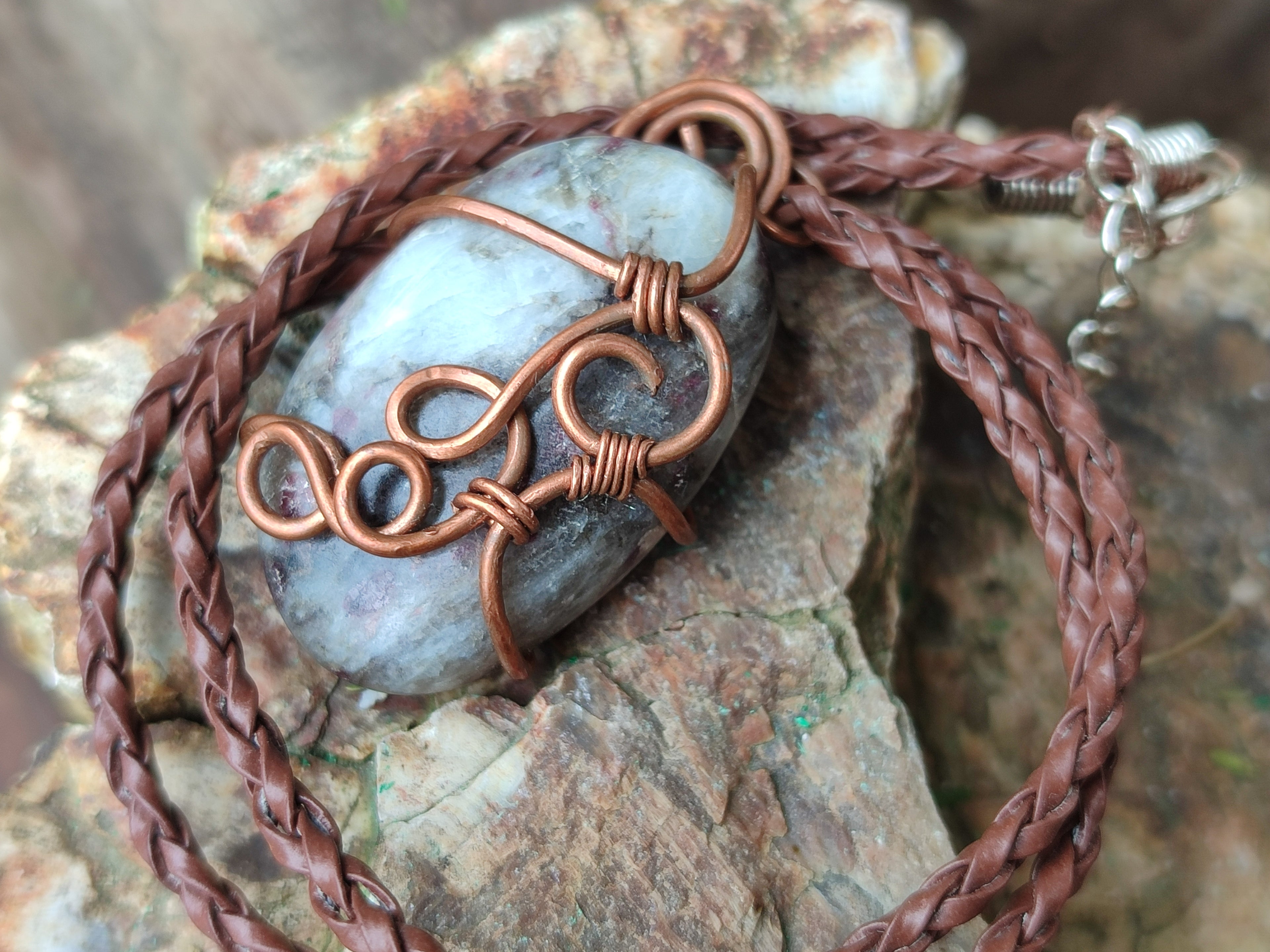 Hand Made Copper Wire Wrapped Pendants x 6 From Southern Africa - Toprock Gemstones and Minerals 