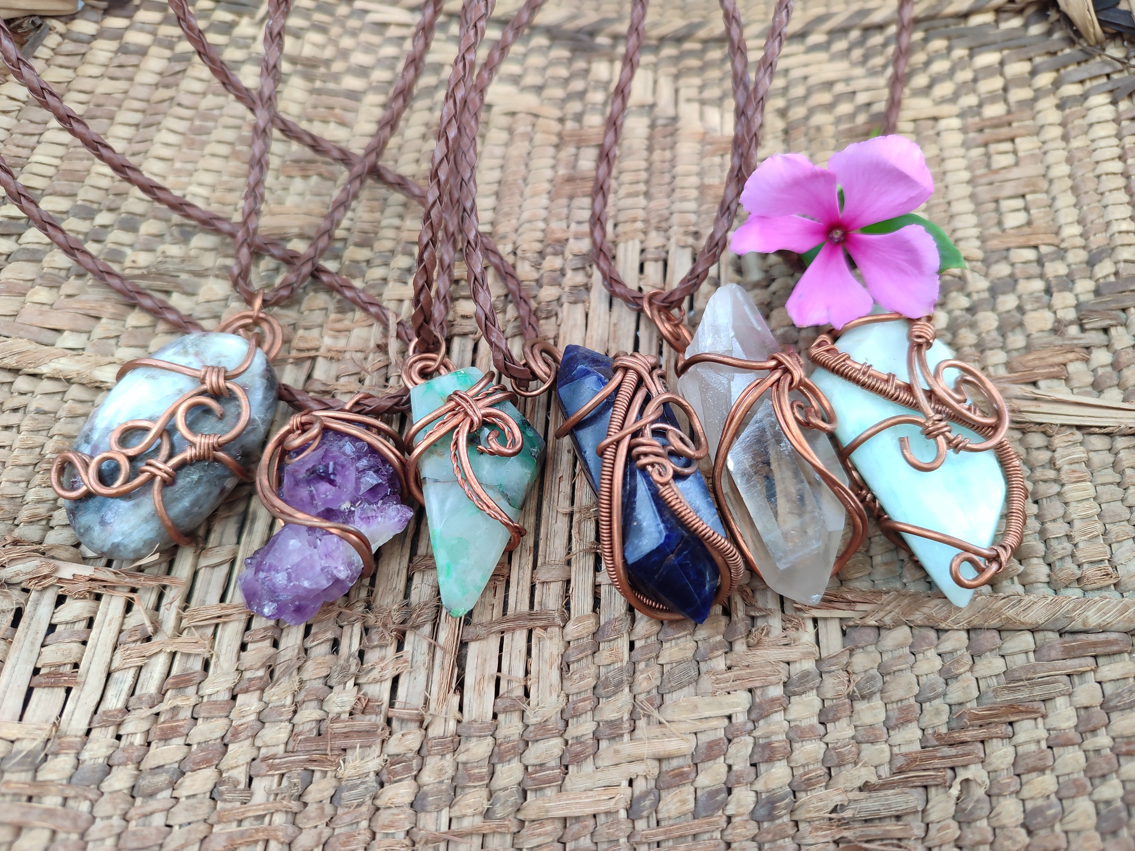Hand Made Copper Wire Wrapped Pendants x 6 From Southern Africa - Toprock Gemstones and Minerals 