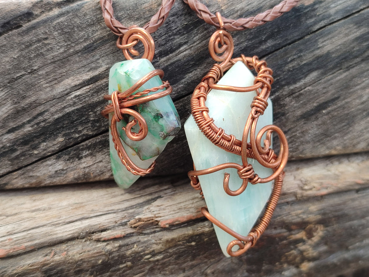 Hand Made Copper Wire Wrapped Pendants x 6 From Southern Africa - Toprock Gemstones and Minerals 