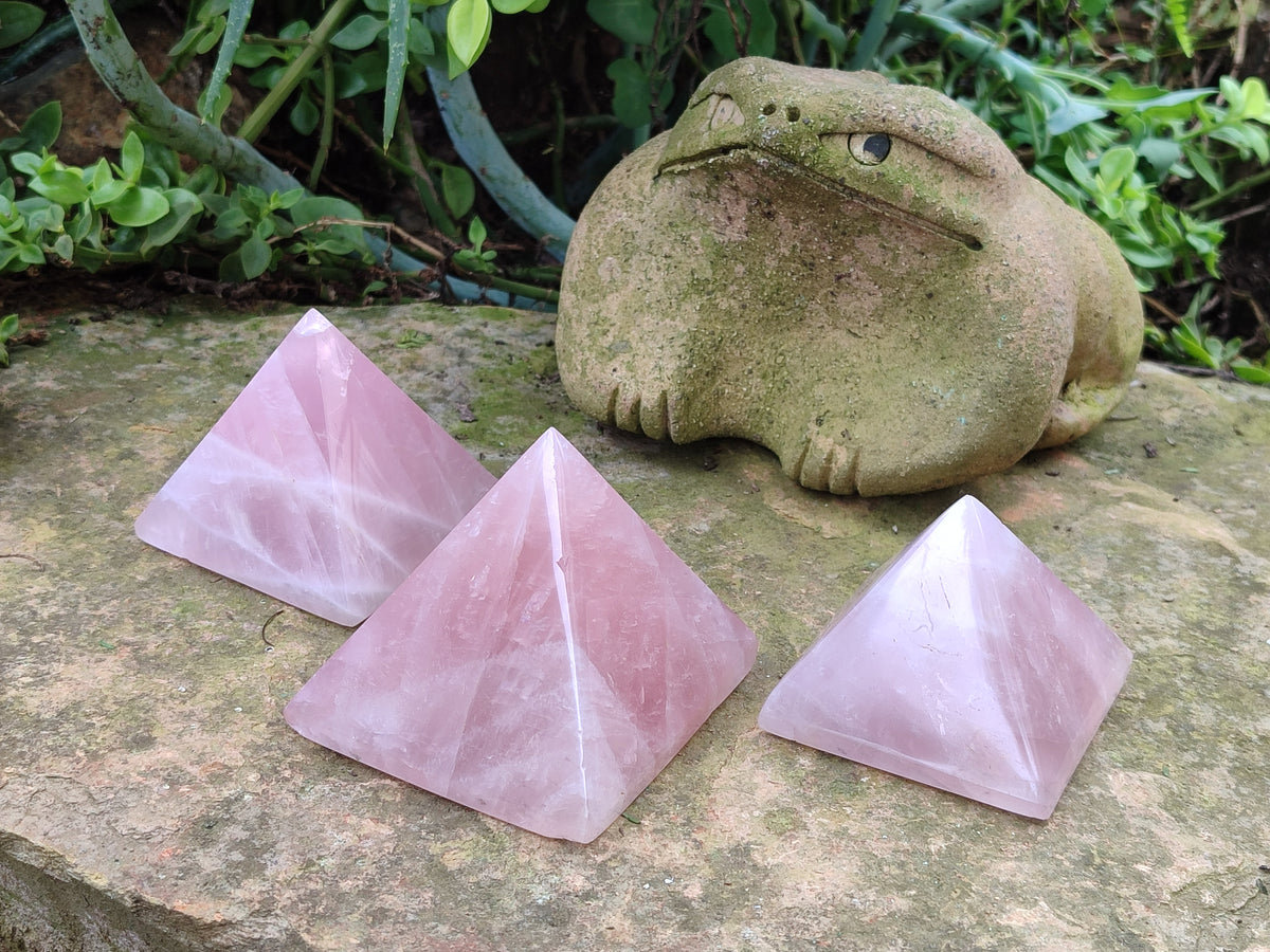 Polished Rose Quartz Pyramids x 4 From Ambatondrazaka, Madagascar - Toprock Gemstones and Minerals 