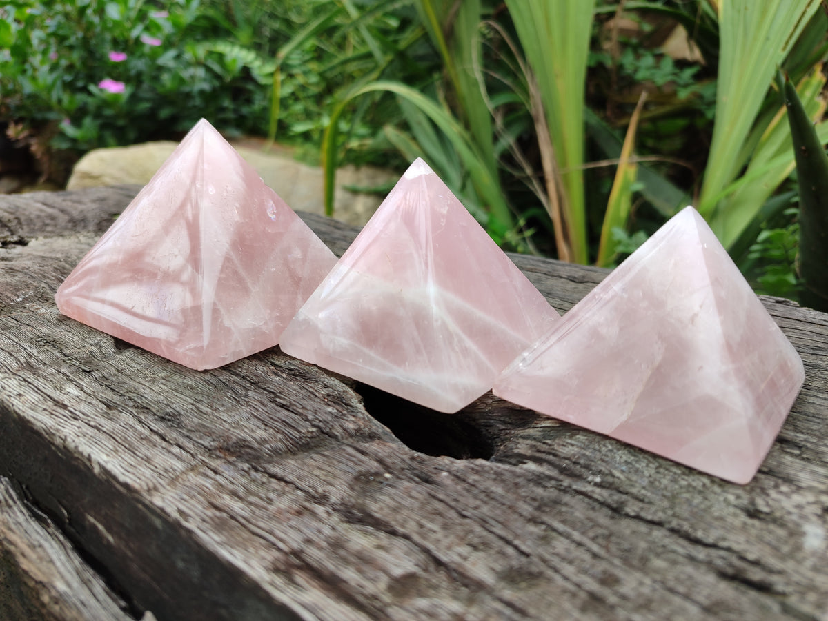 Polished Rose Quartz Pyramids x 4 From Ambatondrazaka, Madagascar - Toprock Gemstones and Minerals 