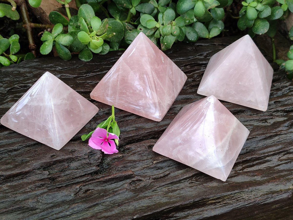 Polished Rose Quartz Pyramids x 4 From Ambatondrazaka, Madagascar - Toprock Gemstones and Minerals 