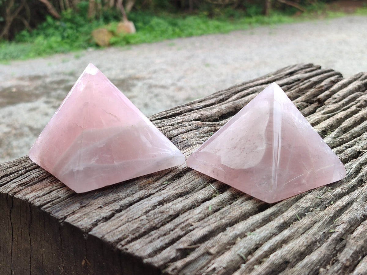 Polished Rose Quartz Pyramids x 4 From Ambatondrazaka, Madagascar - Toprock Gemstones and Minerals 