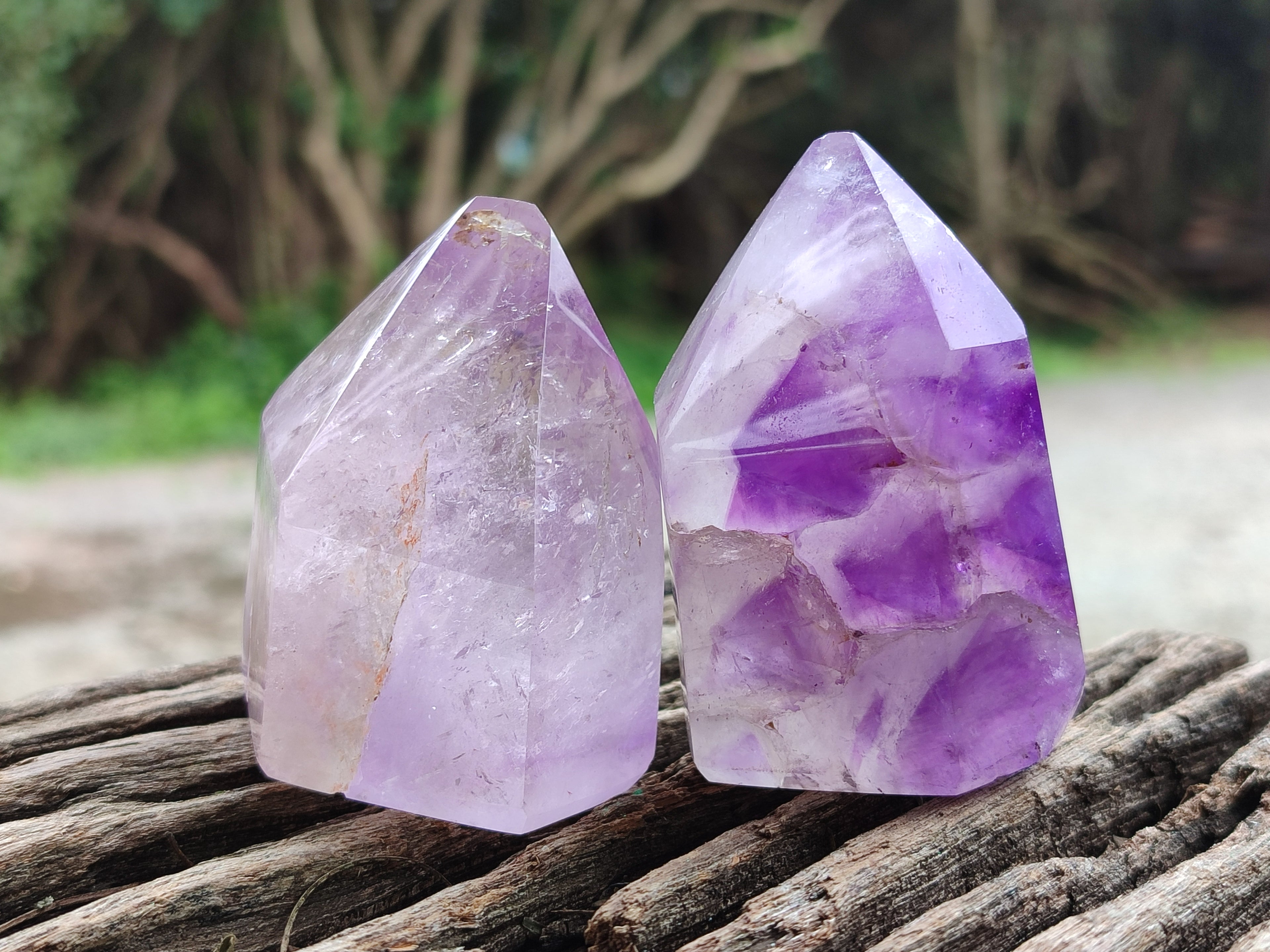 Polished Window Amethyst Quartz Points x 6 From Akansobe, Madagascar - Toprock Gemstones and Minerals 