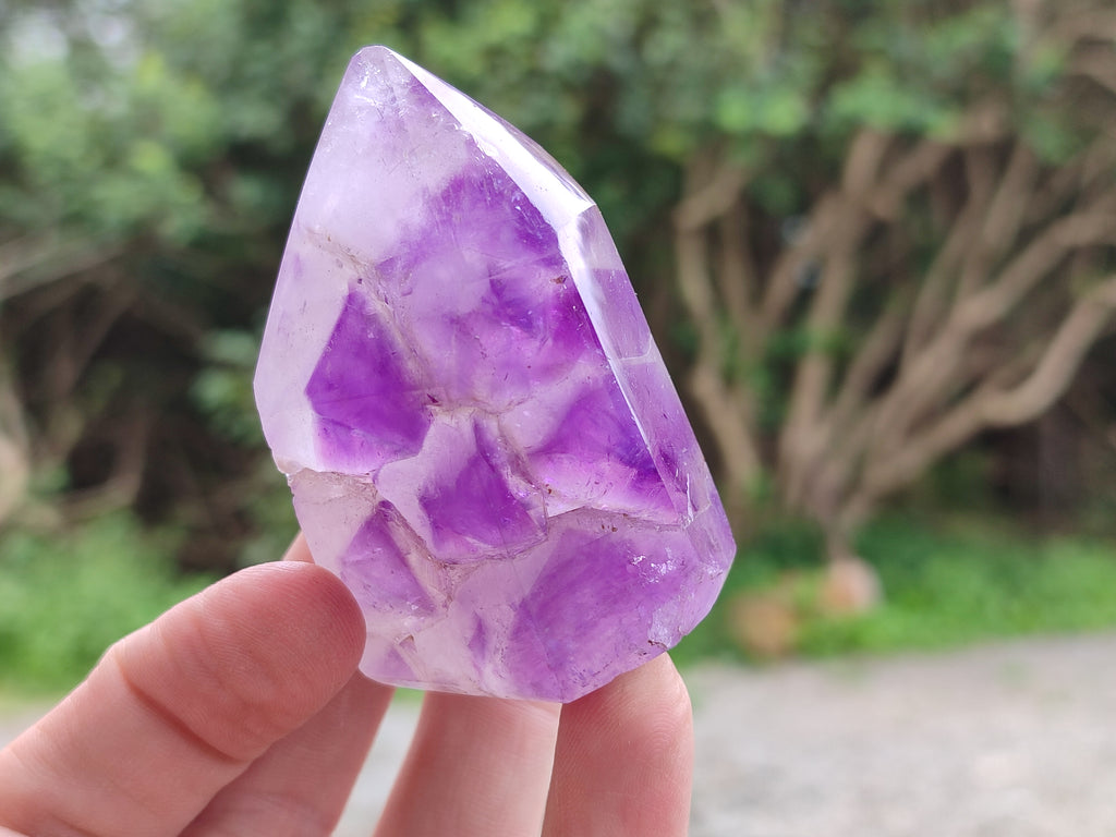 Polished Window Amethyst Quartz Points x 6 From Akansobe, Madagascar - Toprock Gemstones and Minerals 